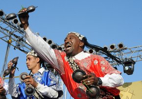 A traditional Gnawa group performs in Essaouira (Photograph by ADEL SENNA/AFP/Getty Images)