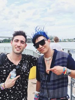 DJ 3lau (Justin) and fashion blogger Bryanboy after 3lau's set at Ultra Music Festival Miami 2015