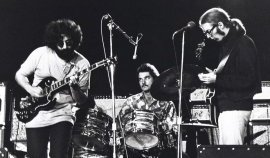 From left: Jerry Garcia, Bill Kreutzmann and Phil Lesh of the Grateful Dead, performing at the Miami Pop Festival in December 1968. Photo © Bill Mankin.